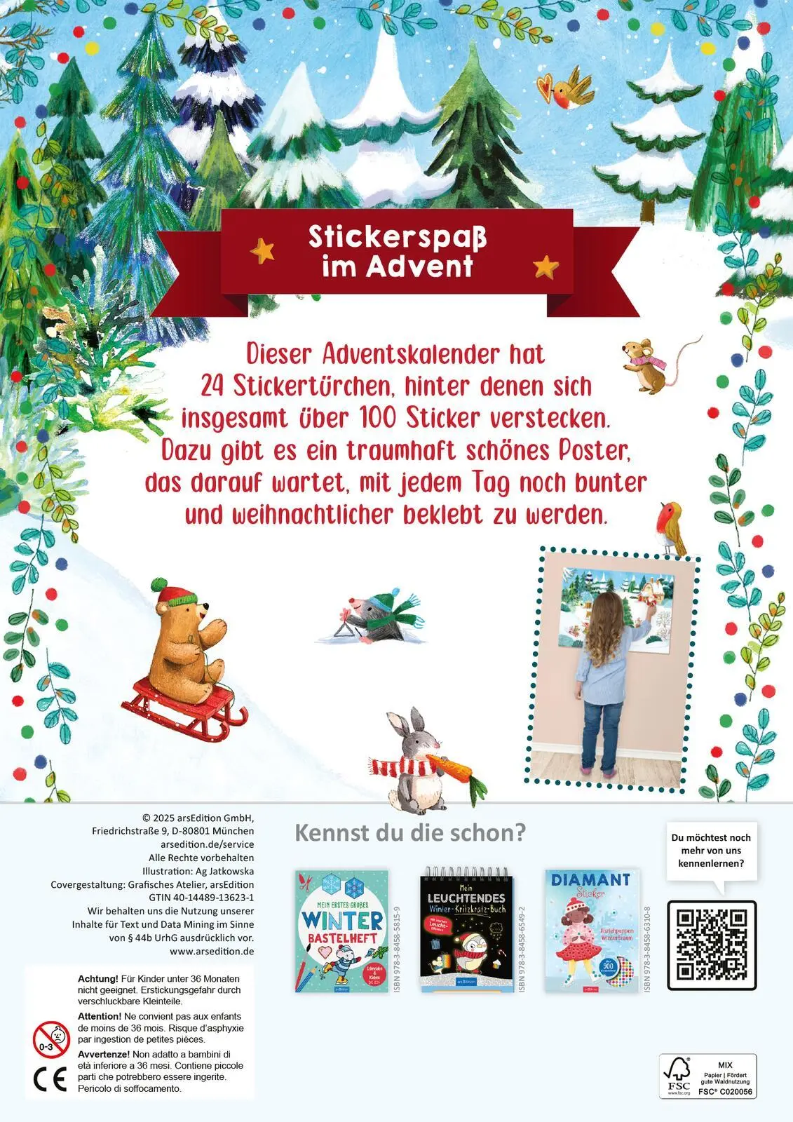 Rückseite: 4014489136231 | Mein Adventskalender mit Stickern | Mit 24 Türchen und großem Poster