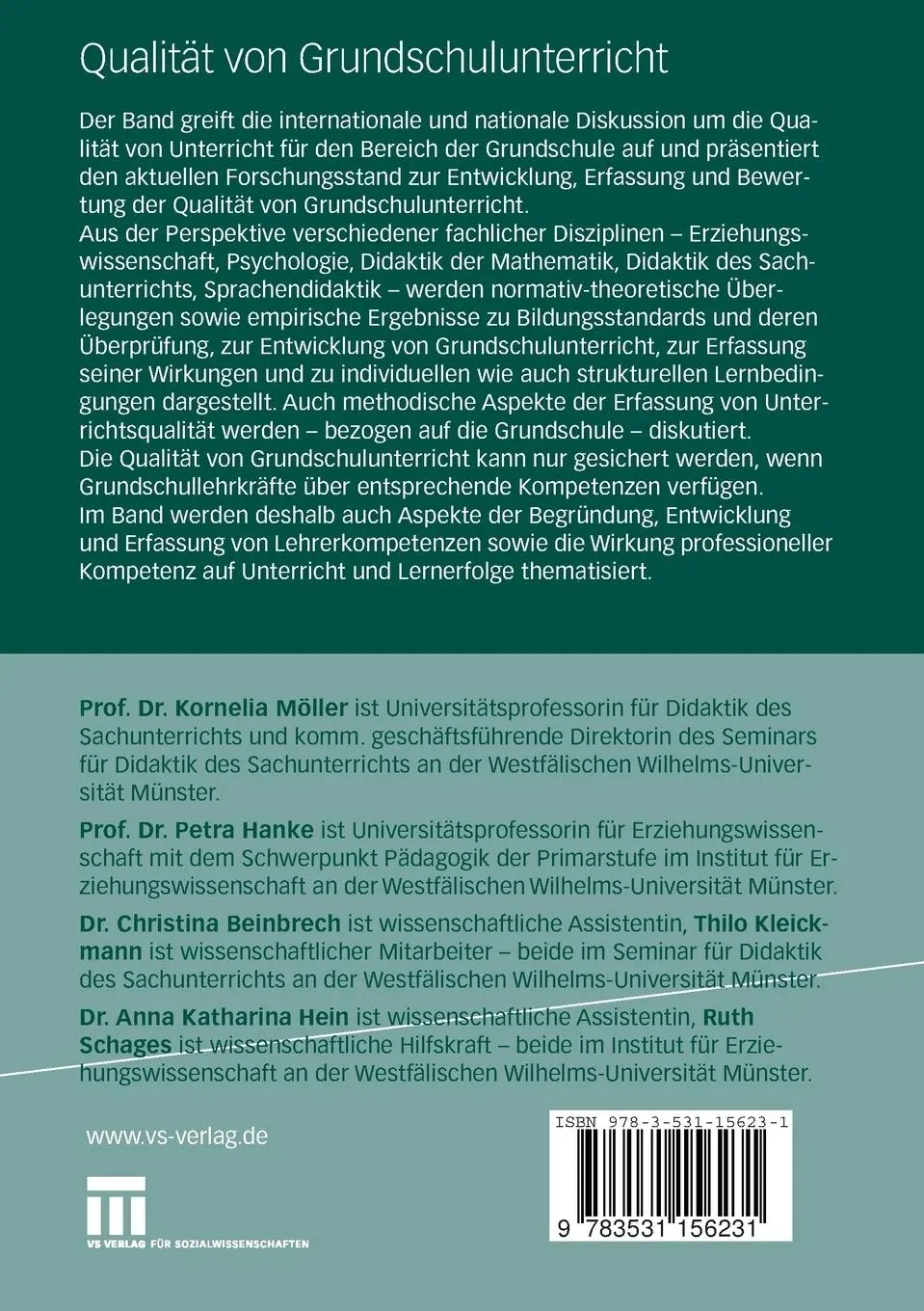 Rückseite: 9783531156231 | Qualität von Grundschulunterricht entwickeln, erfassen und bewerten