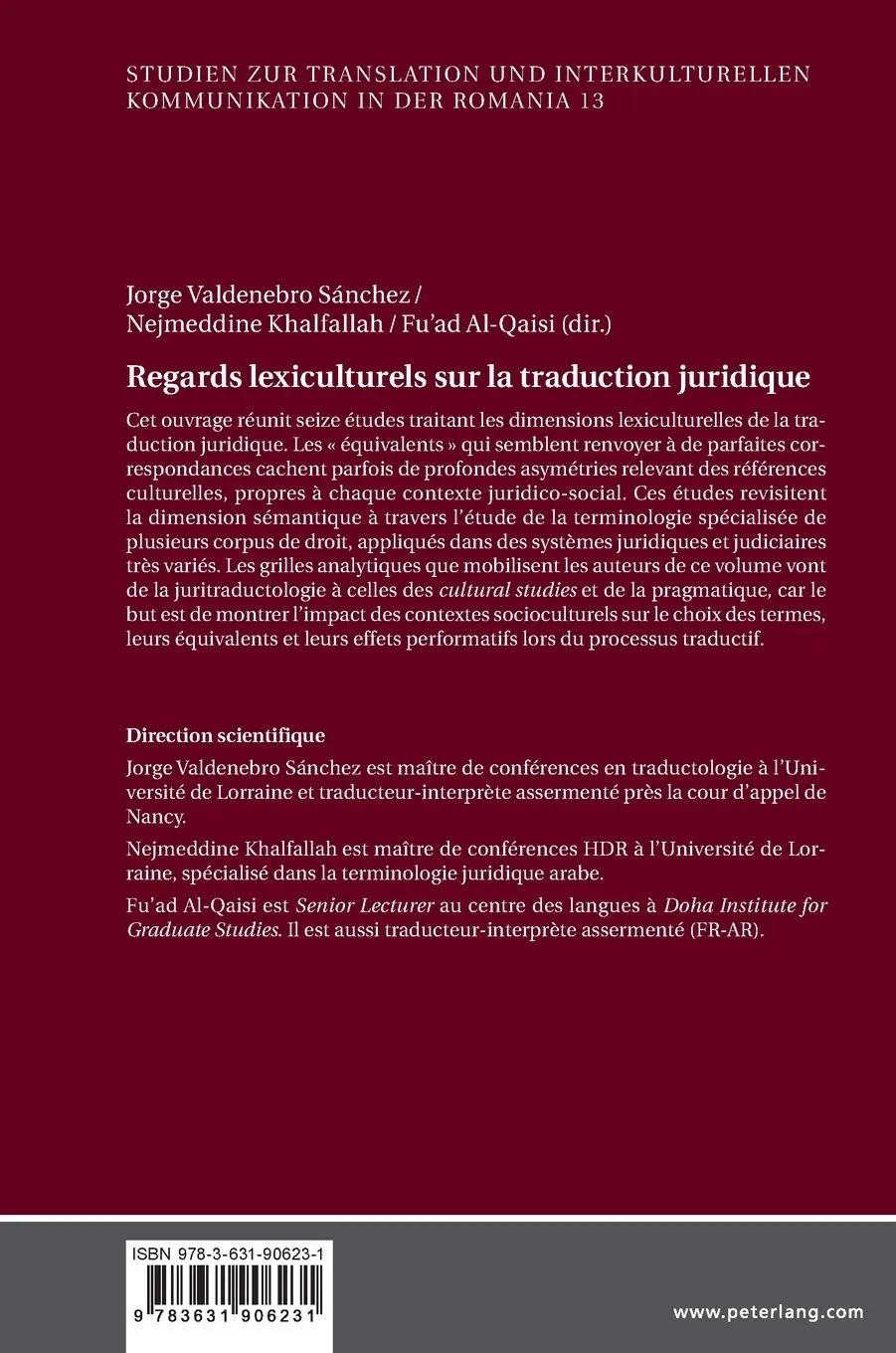Rückseite: 9783631906231 | Regards lexiculturels sur la traduction juridique | Sánchez (u. a.)
