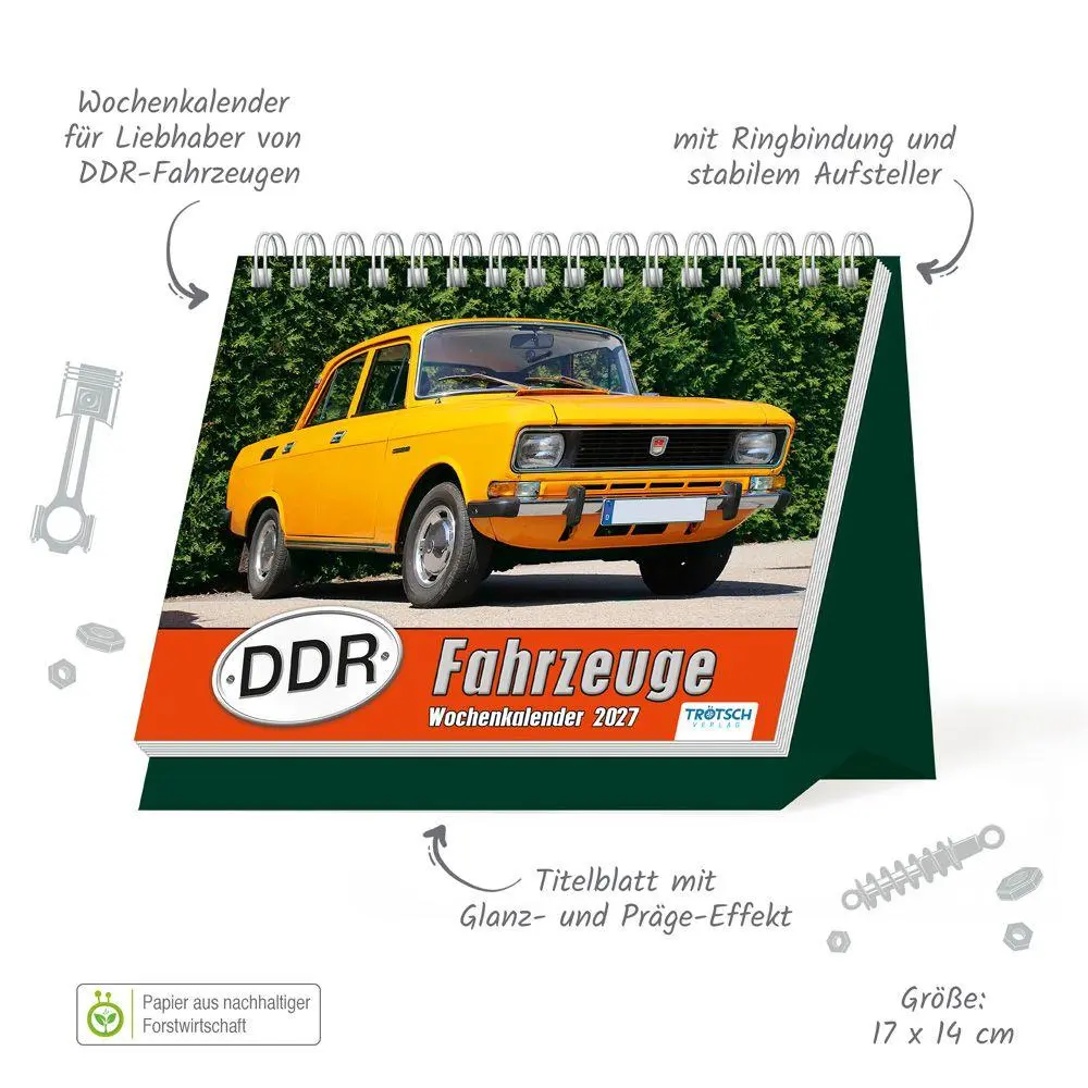 Bild: 9783988026231 | TRÖTSCH - Aufstellwochenkalender DDR Fahrzeuge 2027 | KG | Kalender