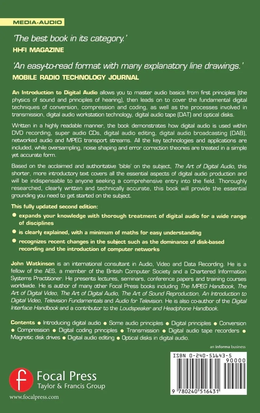 Rückseite: 9780240516431 | Introduction to Digital Audio | John Watkinson | Buch | Englisch