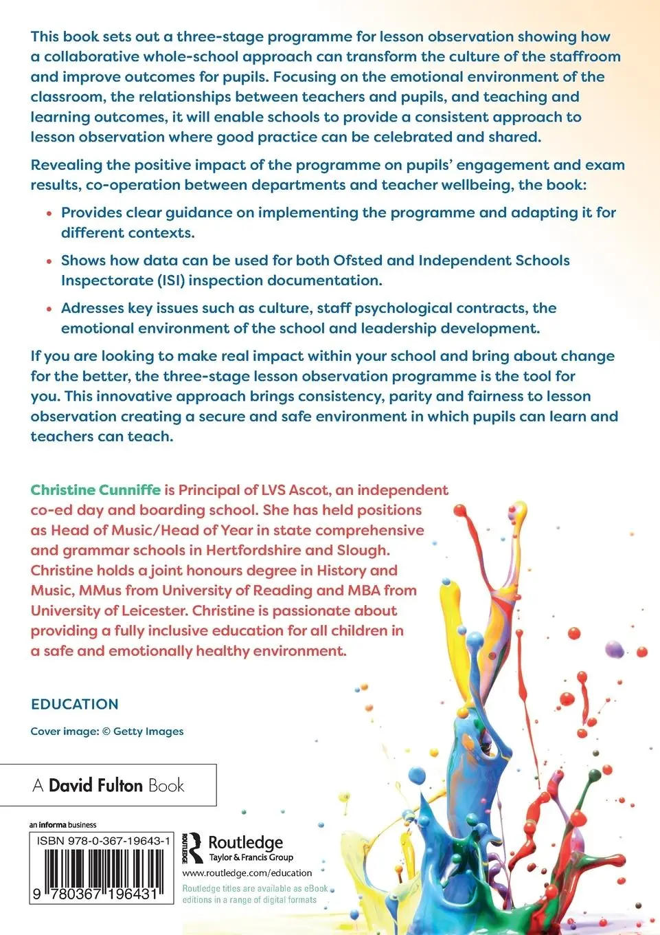 Rückseite: 9780367196431 | Transforming School Culture through Lesson Observation | Cunniffe