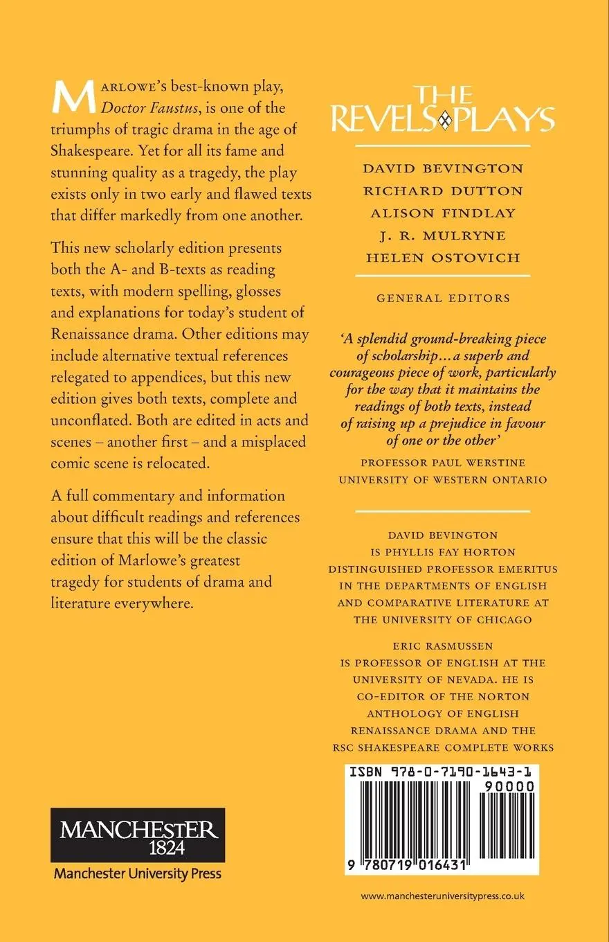 Rückseite: 9780719016431 | Doctor Faustus, A- and B- Texts 1604 | Christopher Marlowe | Buch