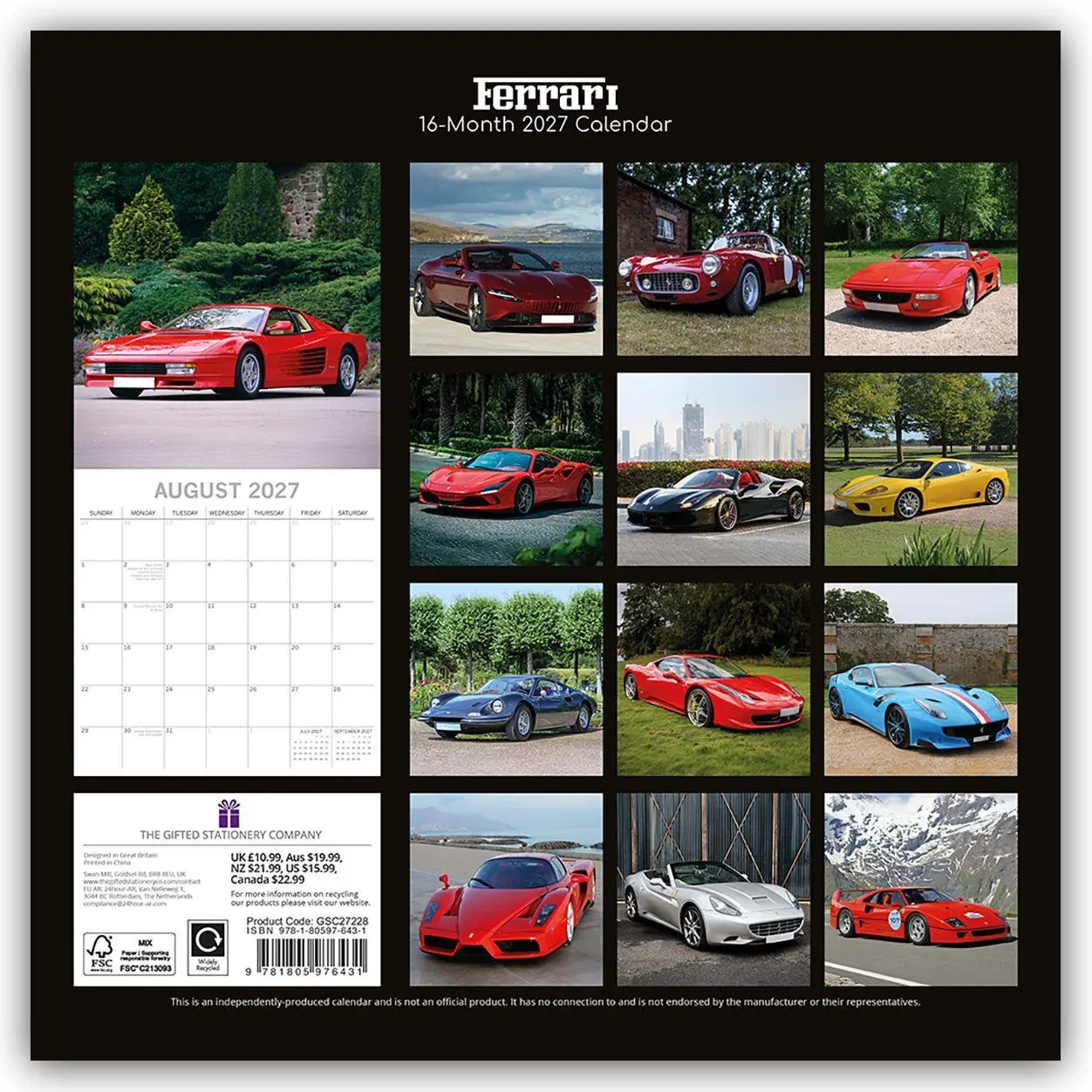 Rückseite: 9781805976431 | Ferrari 2027 - 16-Monatskalender | Gifted Stationery Co. Ltd | 28 S.