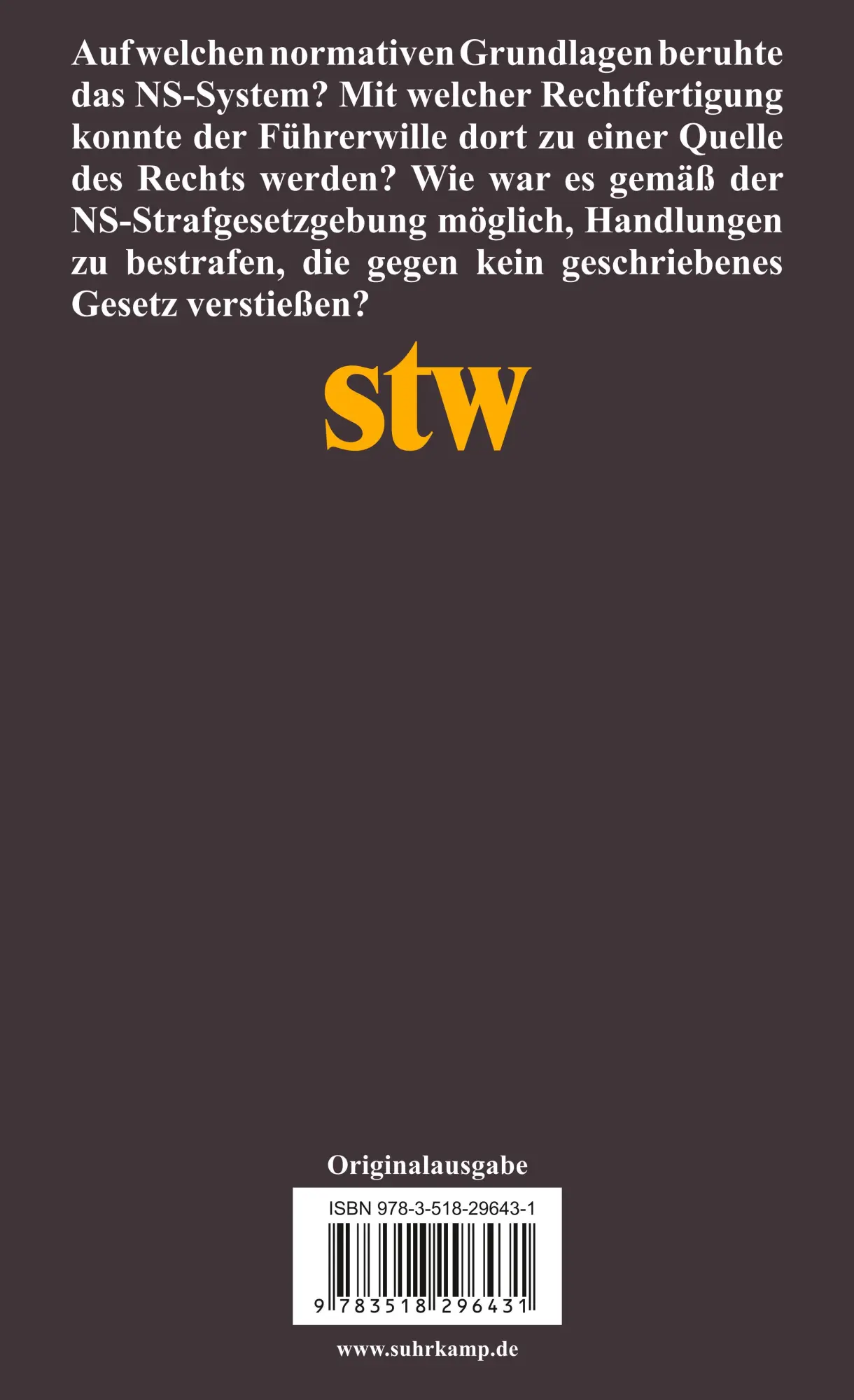 Rückseite: 9783518296431 | Rechtfertigungen des Unrechts | Herlinde Pauer-Studer (u. a.) | Buch