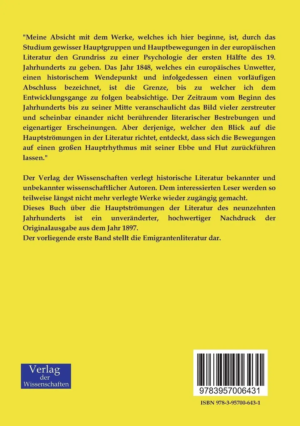 Rückseite: 9783957006431 | Die Hauptströmungen der Literatur des neunzehnten Jahrhunderts | Buch