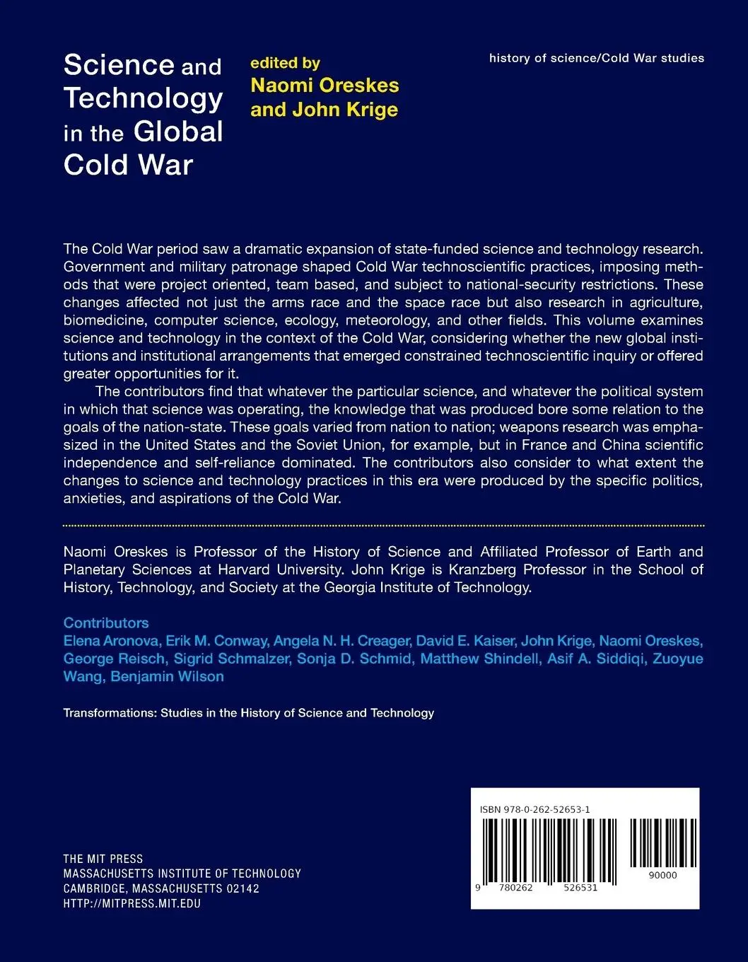Rückseite: 9780262526531 | Science and Technology in the Global Cold War | Naomi Oreskes (u. a.)