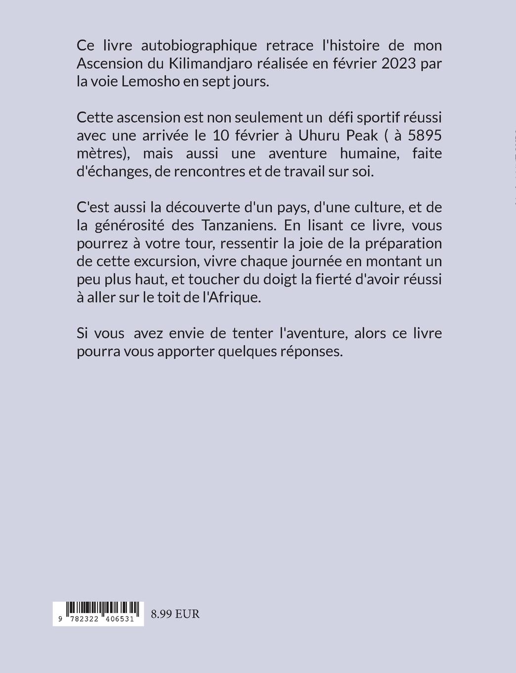 Rückseite: 9782322406531 | Mon Ascension du Kilimandjaro | Parcours de vie | Ours | Taschenbuch