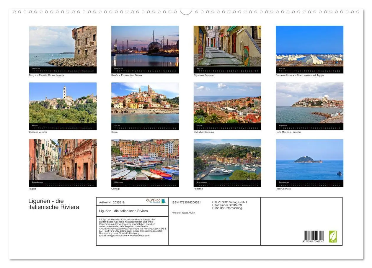 Bild: 9783516206531 | Ligurien - die italienische Riviera (Wandkalender 2026 DIN A2...