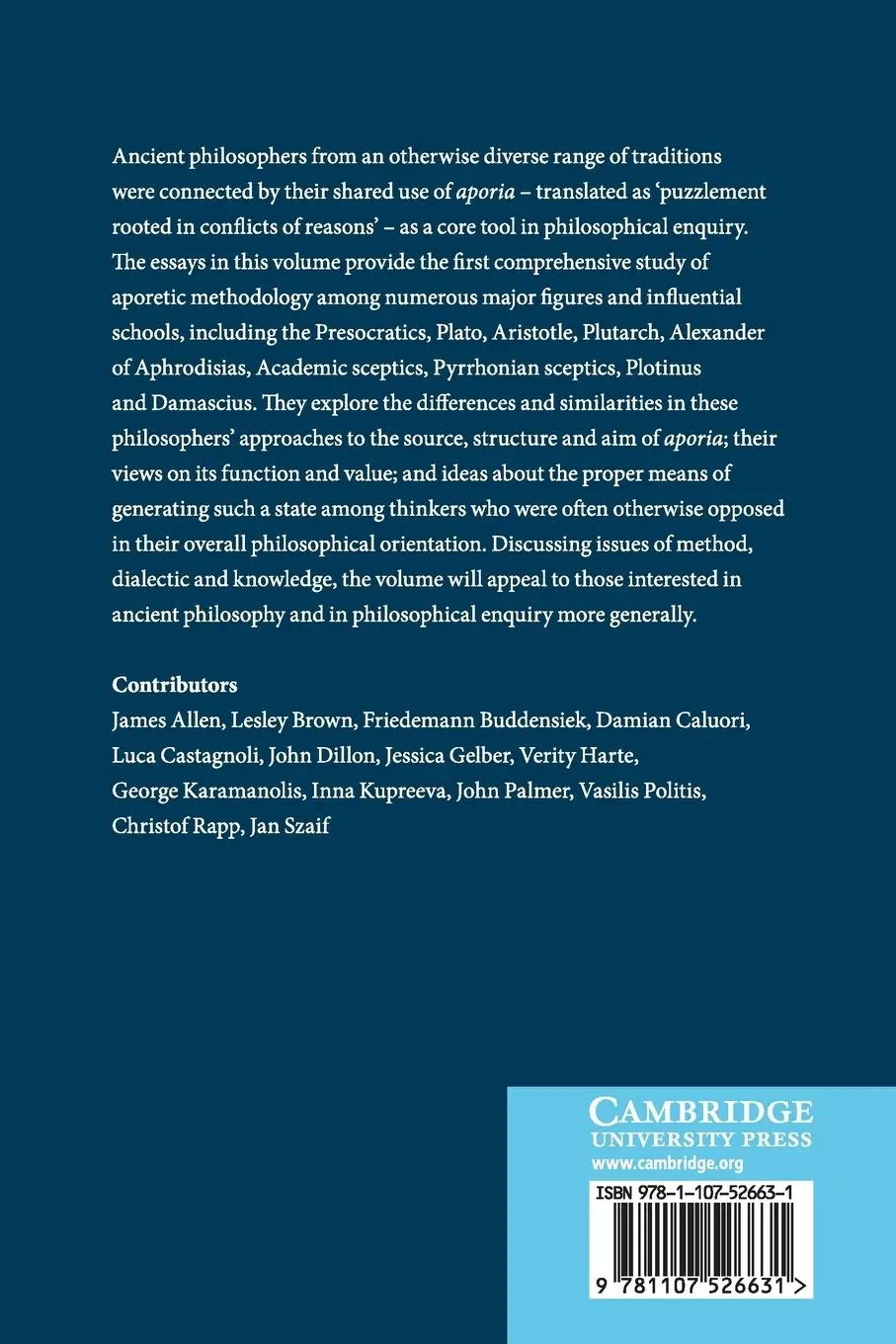 Rückseite: 9781107526631 | The Aporetic Tradition in Ancient Philosophy | Karamanolis (u. a.)