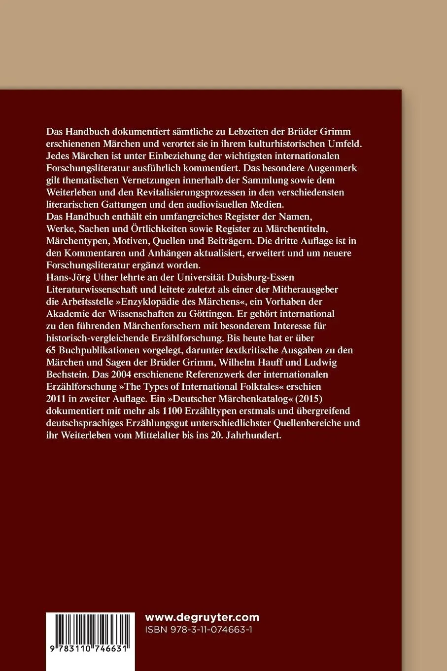 Rückseite: 9783110746631 | Handbuch zu den "Kinder- und Hausmärchen" der Brüder Grimm | Uther