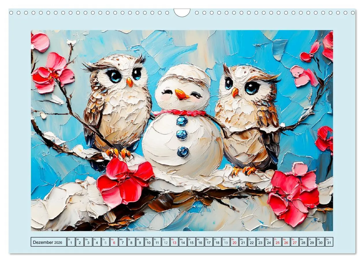 Bild: 9783457346631 | Eulen. Entzückende Paintings (Wandkalender 2026 DIN A3 quer),...