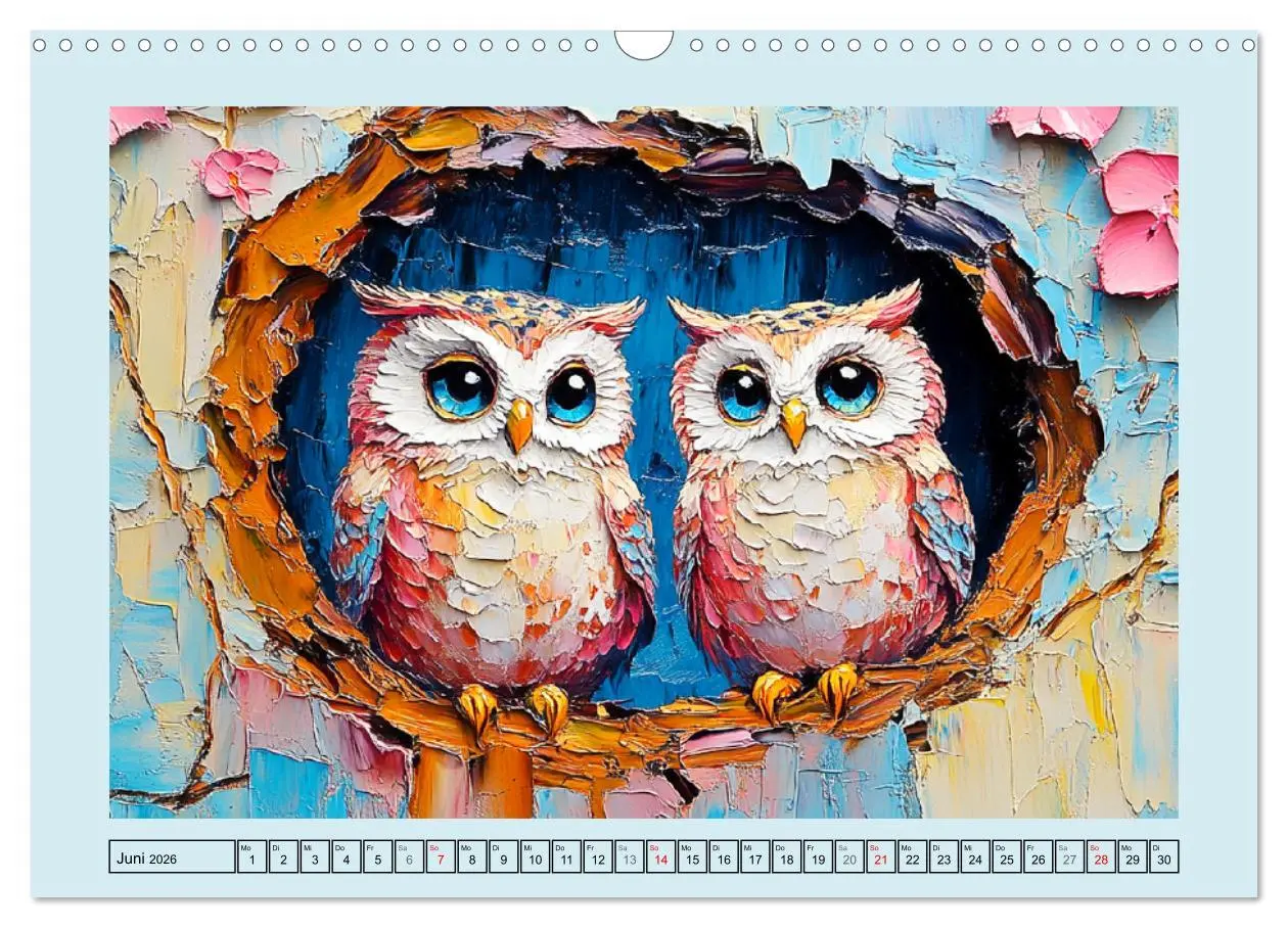 Bild: 9783457346631 | Eulen. Entzückende Paintings (Wandkalender 2026 DIN A3 quer),...