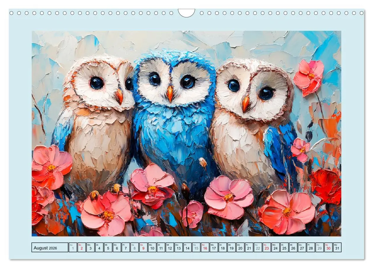 Bild: 9783457346631 | Eulen. Entzückende Paintings (Wandkalender 2026 DIN A3 quer),...