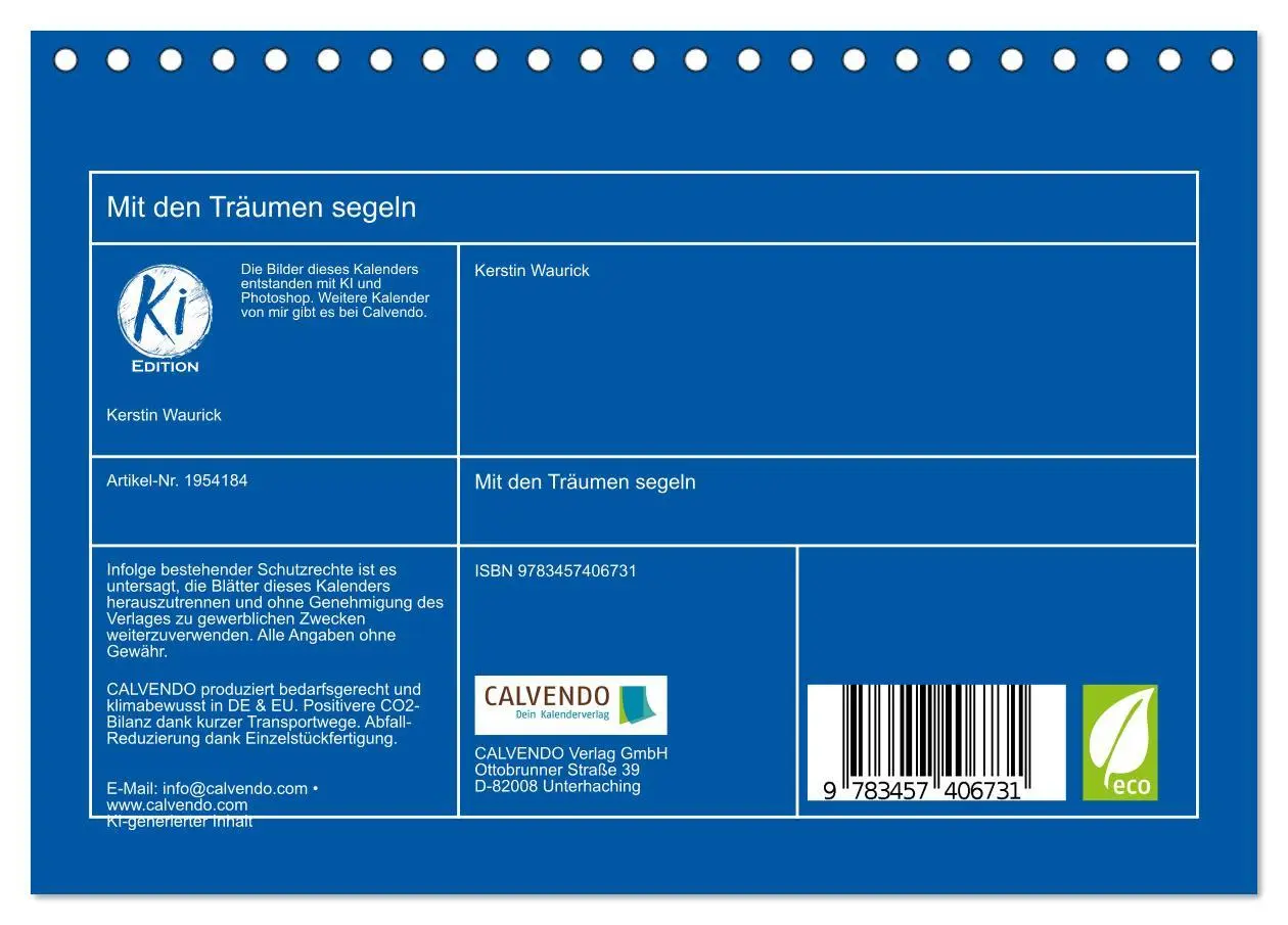 Bild: 9783457406731 | Mit den Träumen segeln (Tischkalender 2026 DIN A5 quer), CALVENDO...