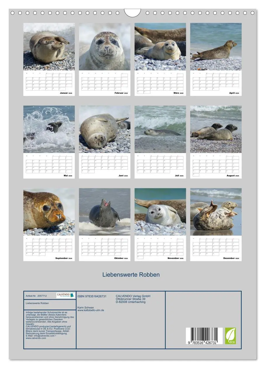 Bild: 9783516426731 | Liebenswerte Robben (Wandkalender 2026 DIN A3 hoch), CALVENDO...