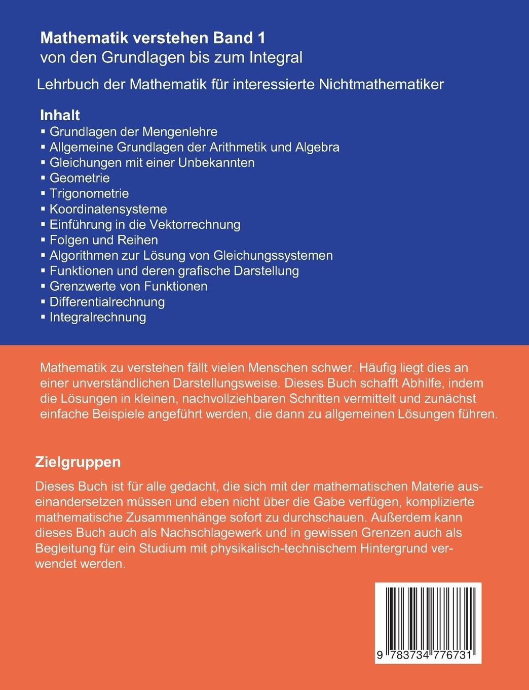 Rückseite: 9783734776731 | Mathematik verstehen Band 1 | Von den Grundlagen bis zum Integral