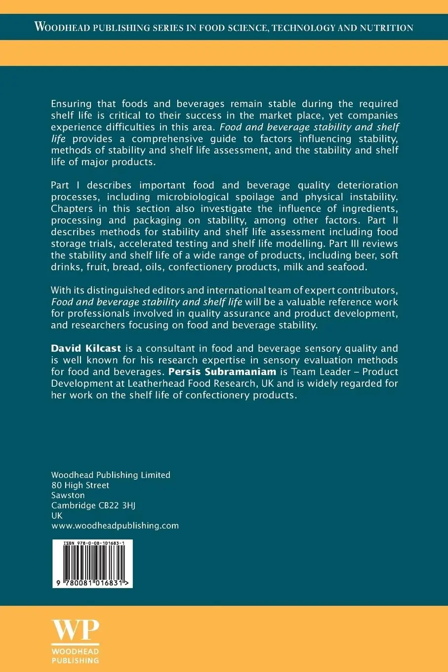 Rückseite: 9780081016831 | Food and Beverage Stability and Shelf Life | Subramaniam (u. a.)