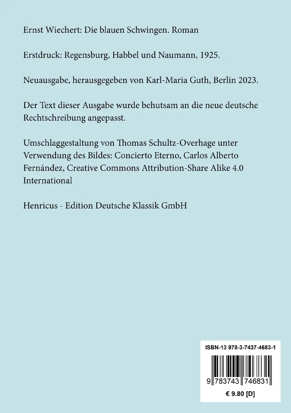 Rückseite: 9783743746831 | Die blauen Schwingen | Roman | Ernst Wiechert | Taschenbuch | 144 S.