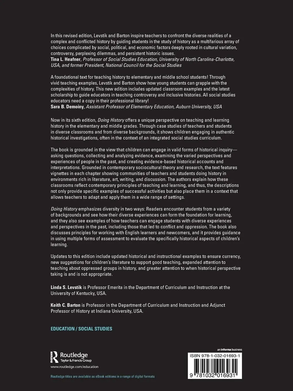 Rückseite: 9781032016931 | Doing History | Linda S. Levstik (u. a.) | Taschenbuch | Englisch