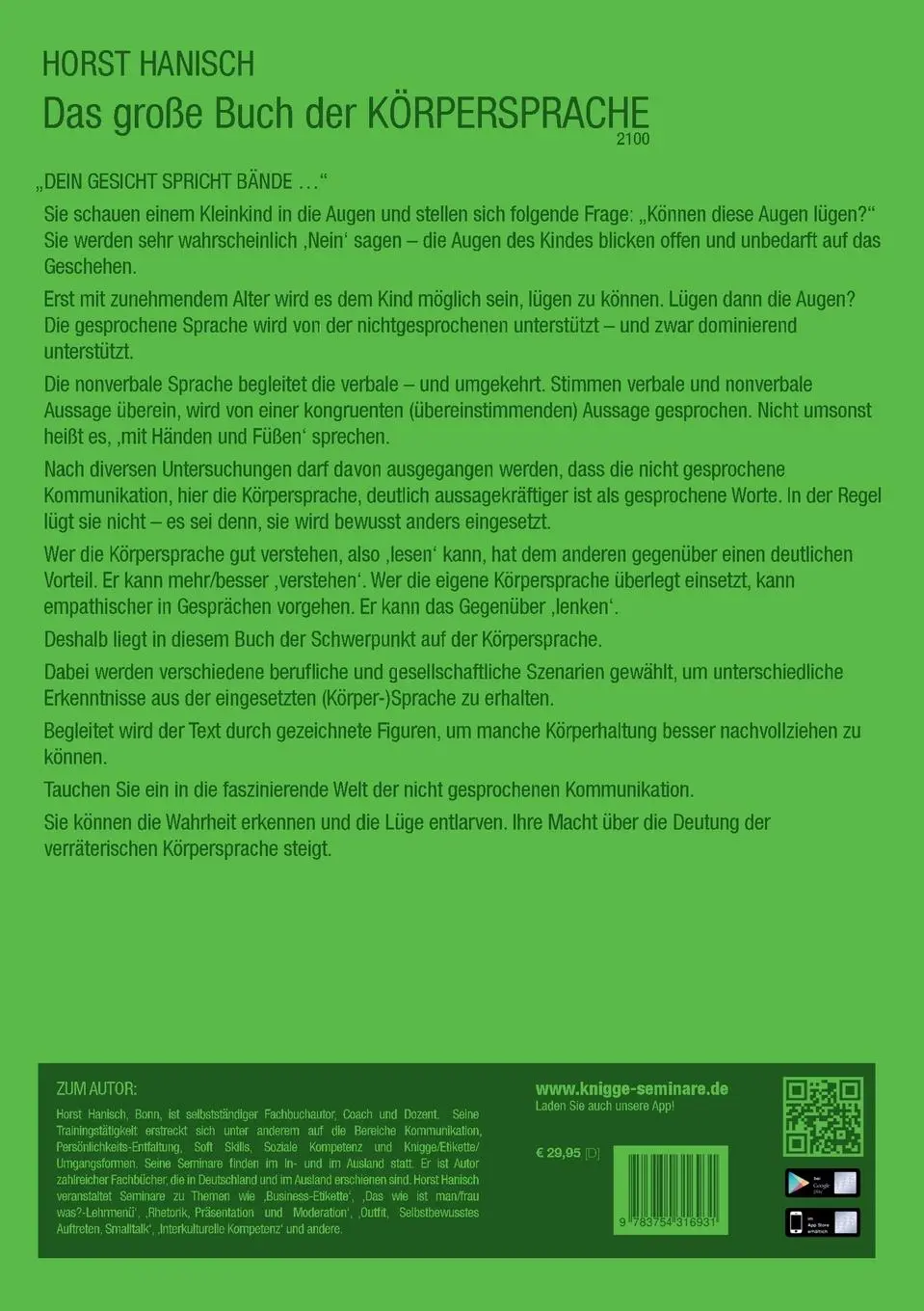 Rückseite: 9783754316931 | Körpersprache - Lüge, Verrat, Macht | Horst Hanisch | Taschenbuch