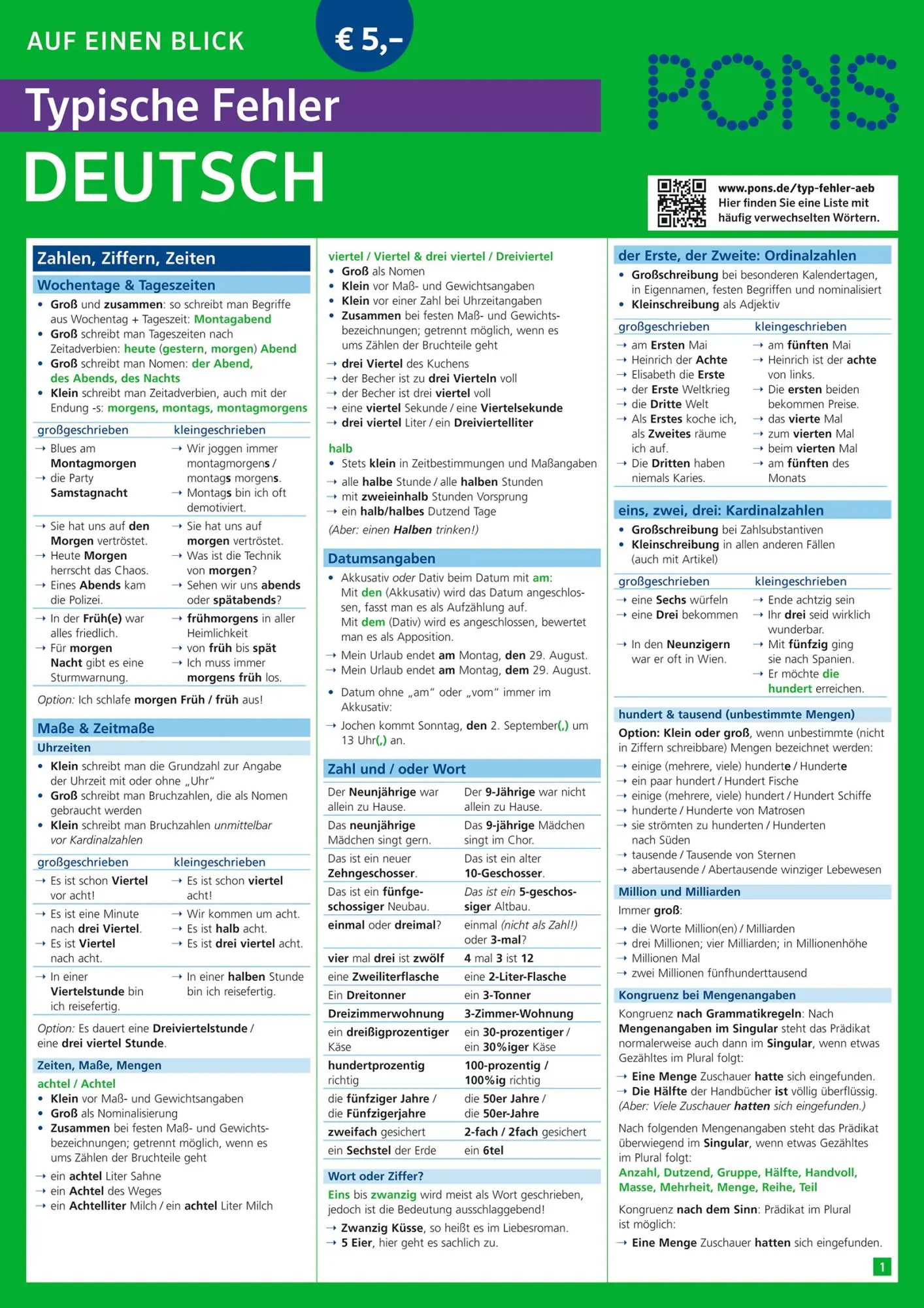 Cover: 9783125627031 | PONS Typische Fehler auf einen Blick Deutsch | Buch | 6 S. | Deutsch