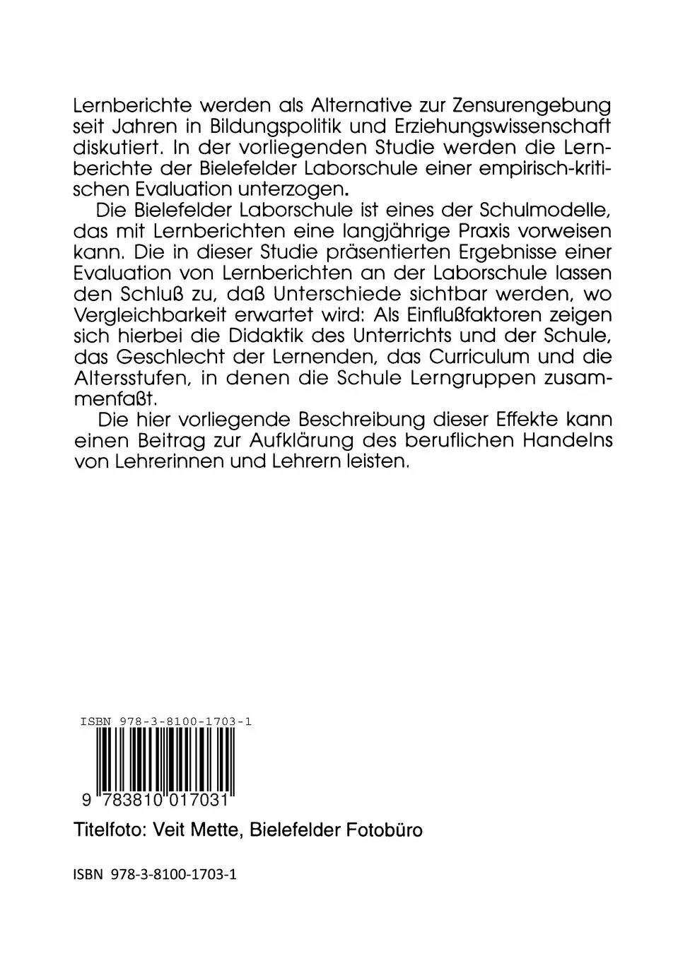 Rückseite: 9783810017031 | Schule ohne Noten | Lernberichte in der Praxis der Laborschule | Lübke