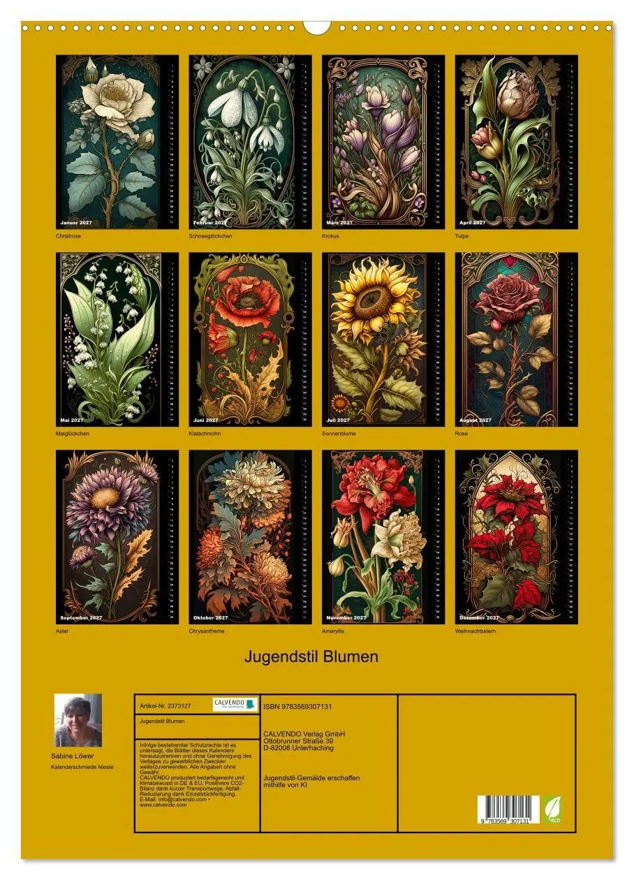 Bild: 9783569307131 | Jugendstil Blumen (Wandkalender 2027 DIN A2 hoch), CALVENDO...