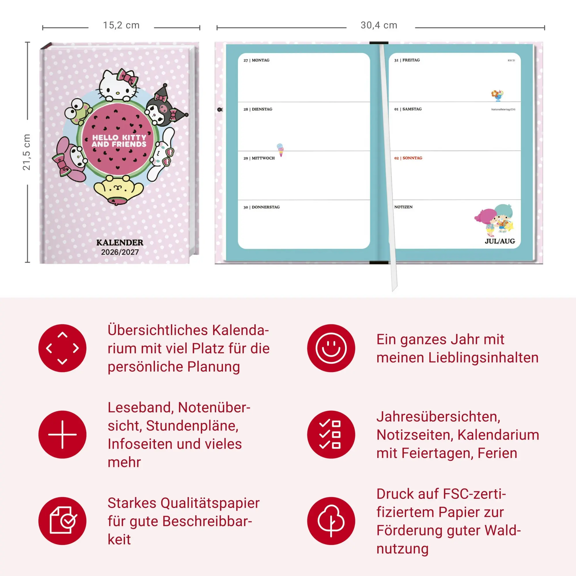 Bild: 9783756417131 | Hello Kitty 17-Monats-Kalenderbuch A5 2027 - 17 Monate. Von August...