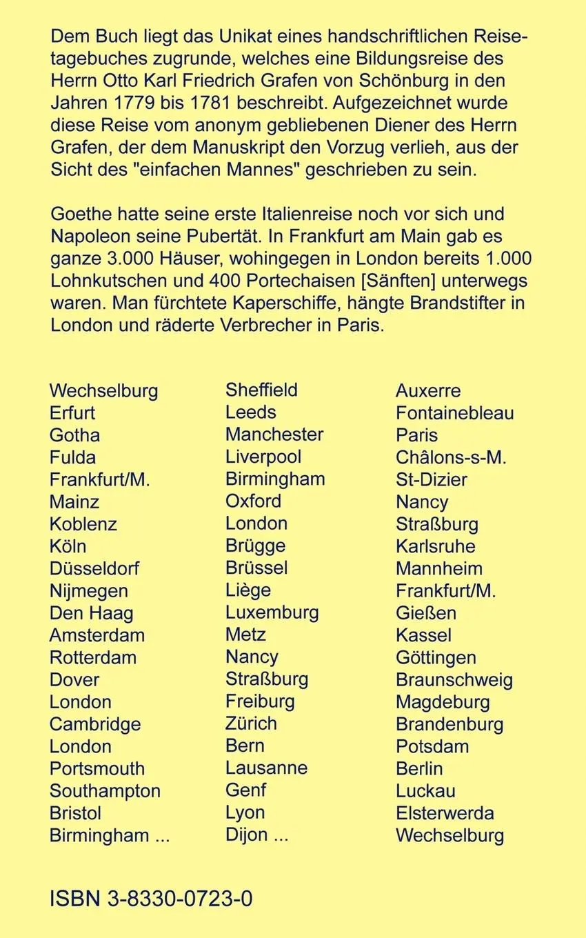 Rückseite: 9783833007231 | Reise durch Europa 1779-1781 | Bent M. Scharfenberg | Taschenbuch