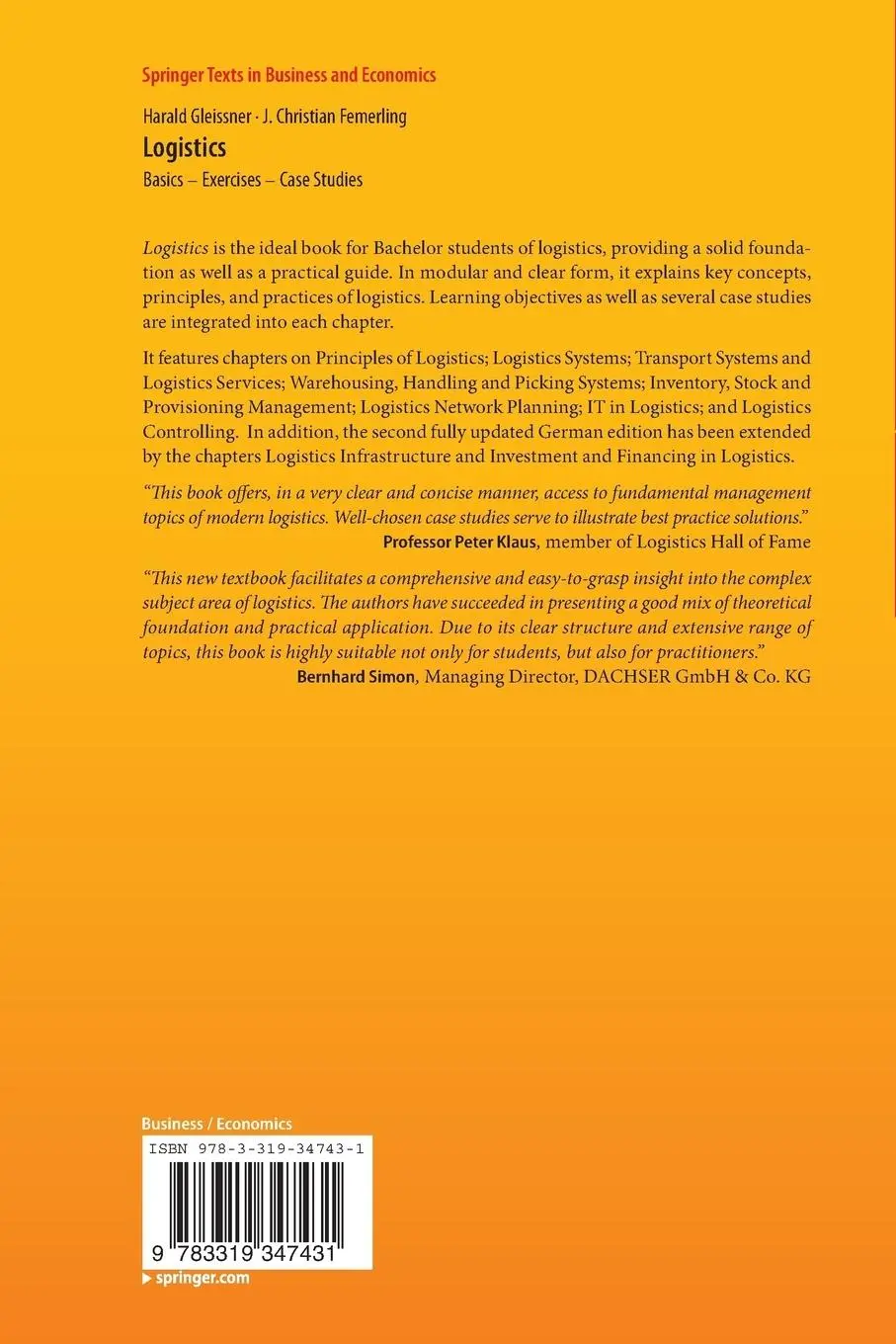 Rückseite: 9783319347431 | Logistics | Basics - Exercises - Case Studies | Femerling (u. a.)