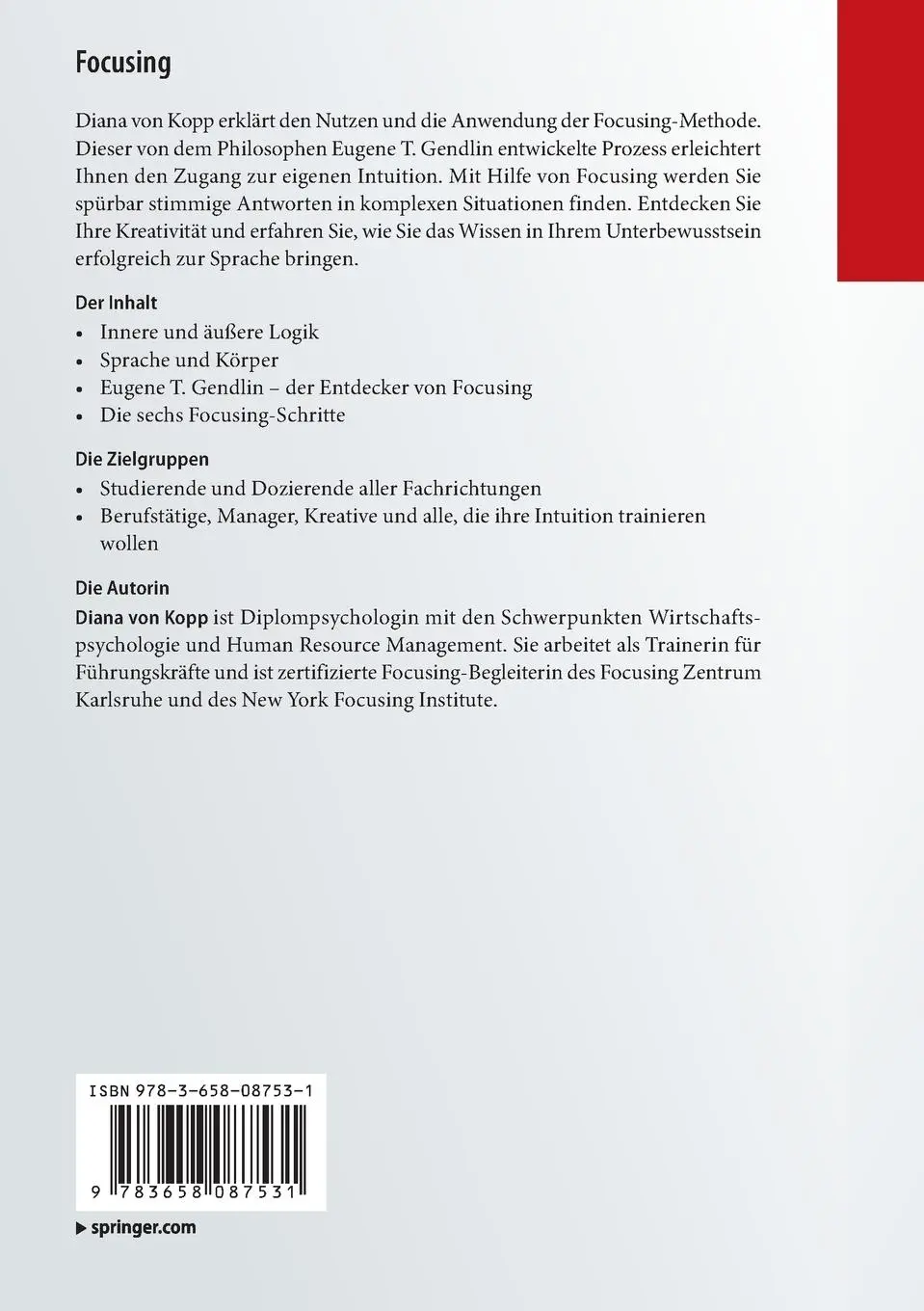 Rückseite: 9783658087531 | Focusing | Die Sprache der Intuition | Diana Von Kopp | Taschenbuch