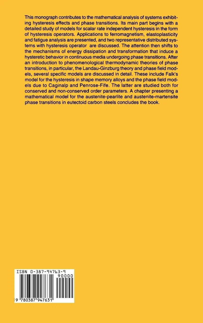 Rückseite: 9780387947631 | Hysteresis and Phase Transitions | Jürgen Sprekels (u. a.) | Buch | x