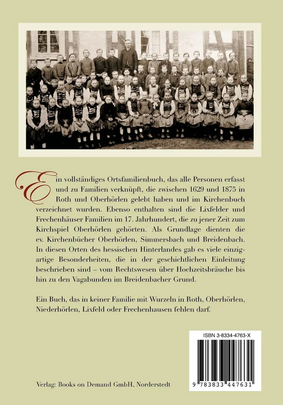 Rückseite: 9783833447631 | Ortsfamilienbuch Oberhörlen und Roth im Breidenbacher Grund 1629-1875