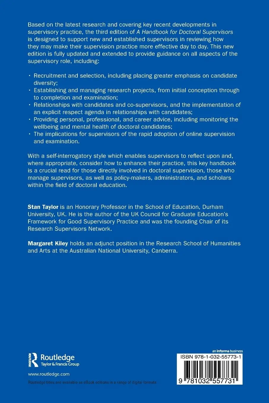 Rückseite: 9781032557731 | A Handbook for Doctoral Supervisors | Stan Taylor (u. a.) | Buch