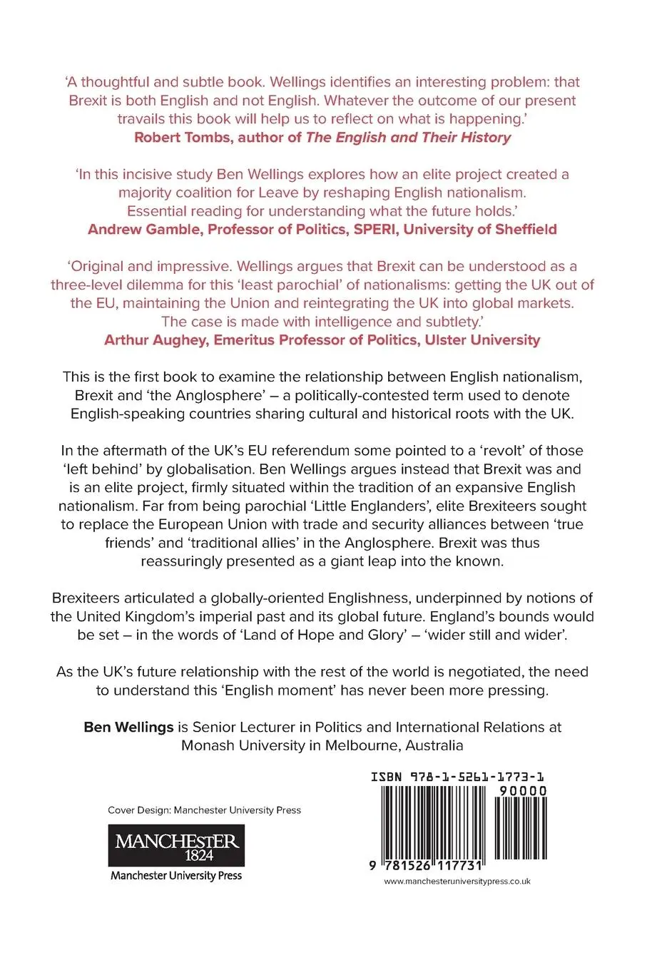 Rückseite: 9781526117731 | English nationalism, Brexit and the Anglosphere | Ben Wellings | Buch