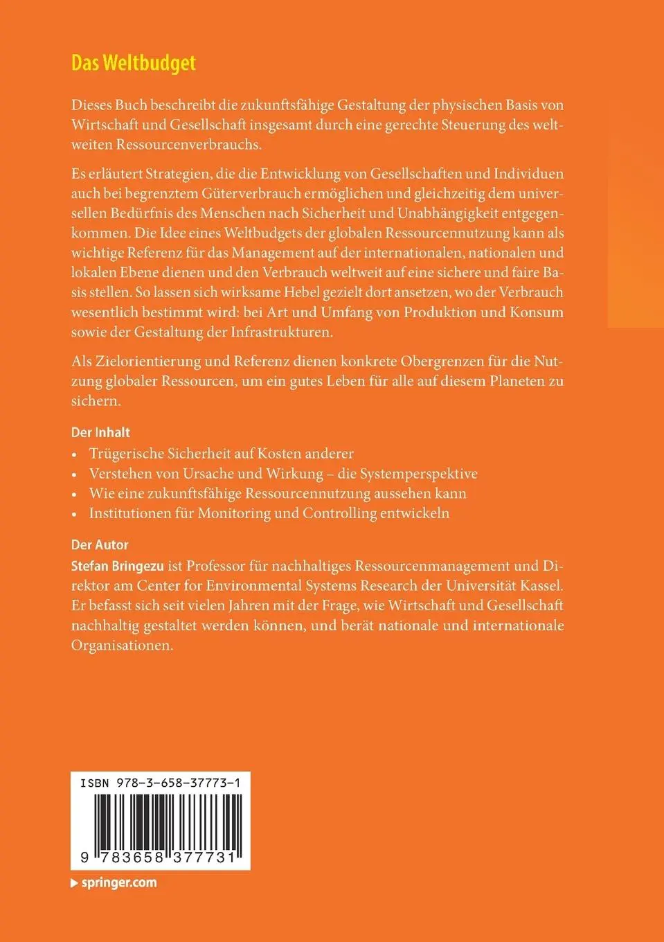 Rückseite: 9783658377731 | Das Weltbudget | Stefan Bringezu | Taschenbuch | Paperback | XII
