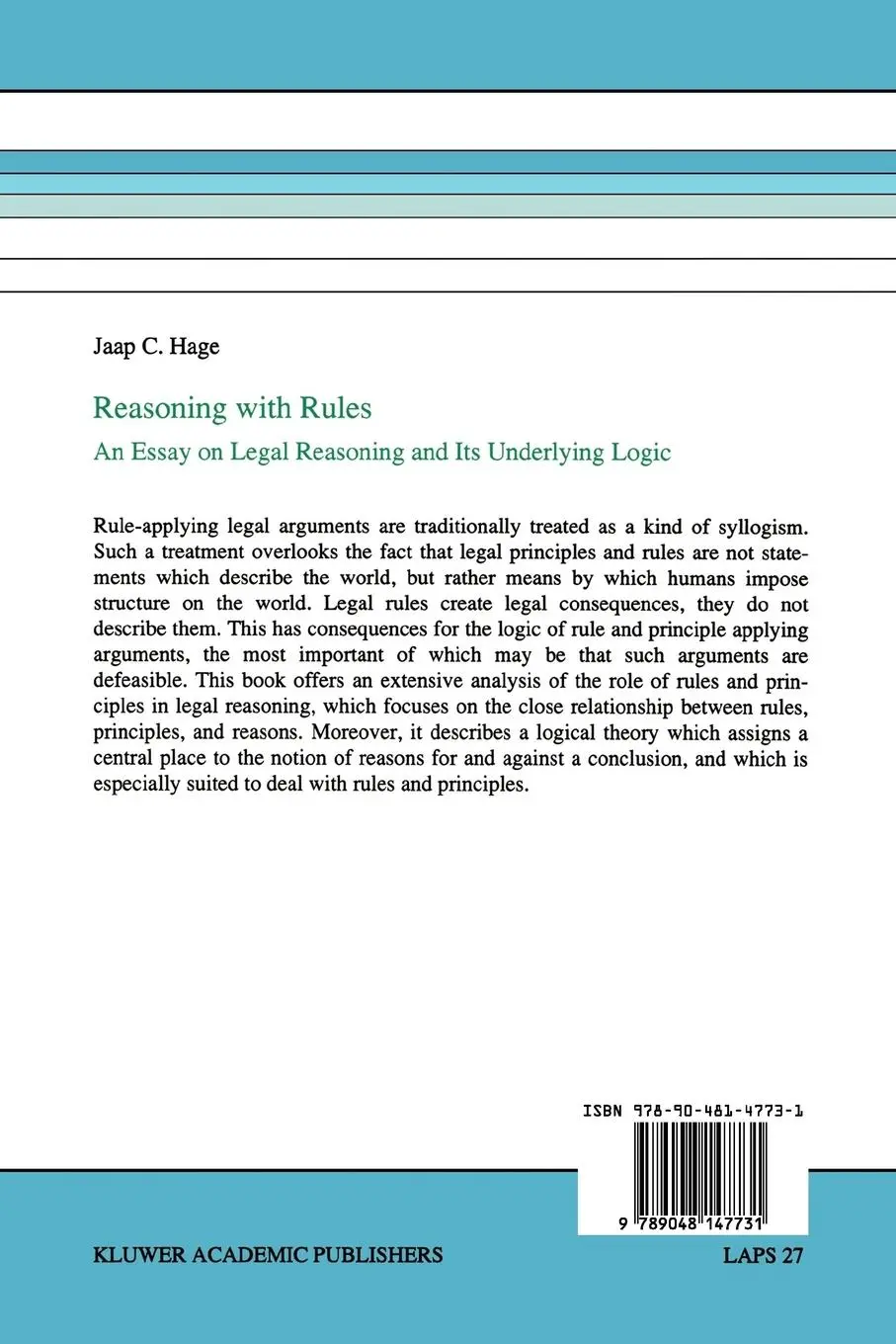 Rückseite: 9789048147731 | Reasoning with Rules | Jaap Hage | Taschenbuch | xiv | Englisch | 2010