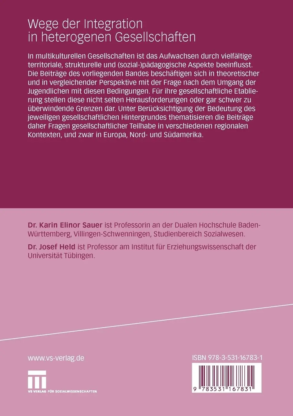 Rückseite: 9783531167831 | Wege der Integration in heterogenen Gesellschaften | Held (u. a.)