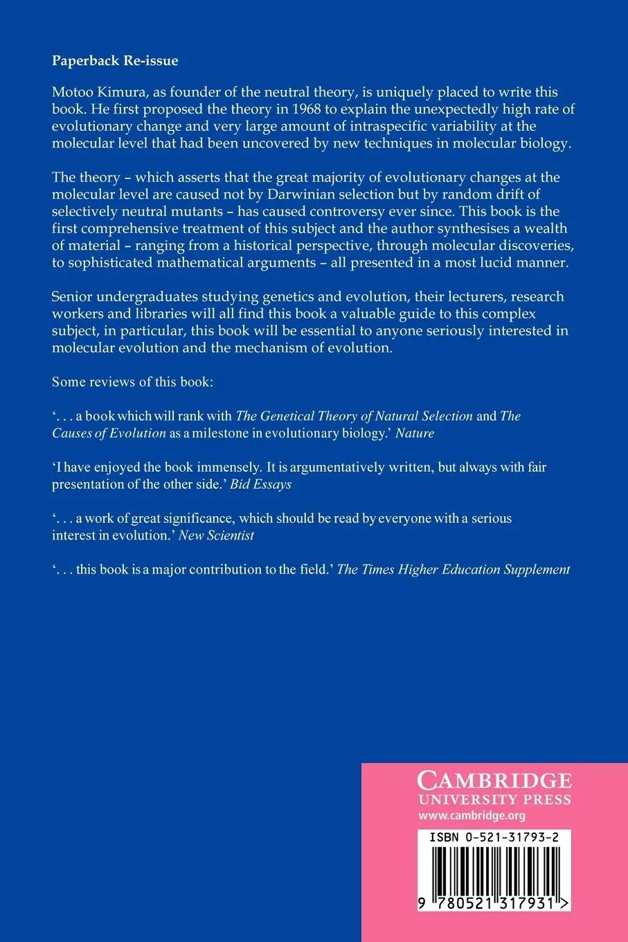 Rückseite: 9780521317931 | The Neutral Theory of Molecular Evolution | Motoo Kimura | Taschenbuch