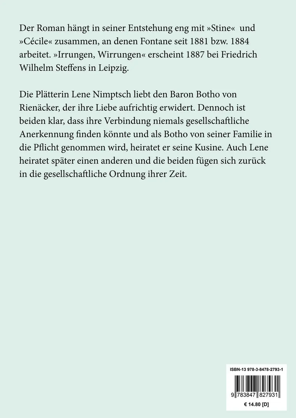 Rückseite: 9783847827931 | Irrungen, Wirrungen (Großdruck) | Roman | Theodor Fontane | Buch
