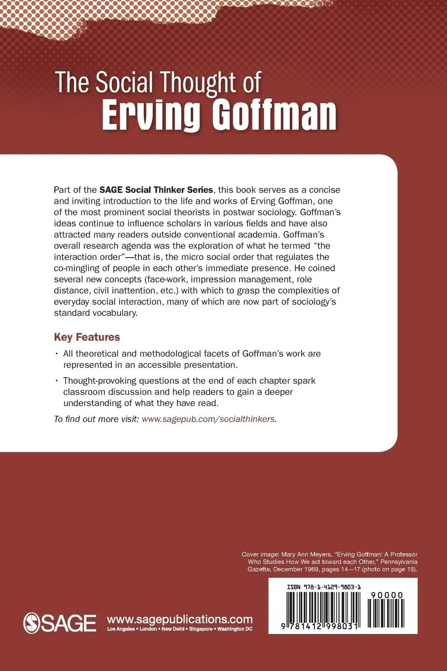 Rückseite: 9781412998031 | The Social Thought of Erving Goffman | Michael Hviid Jacobsen (u. a.)