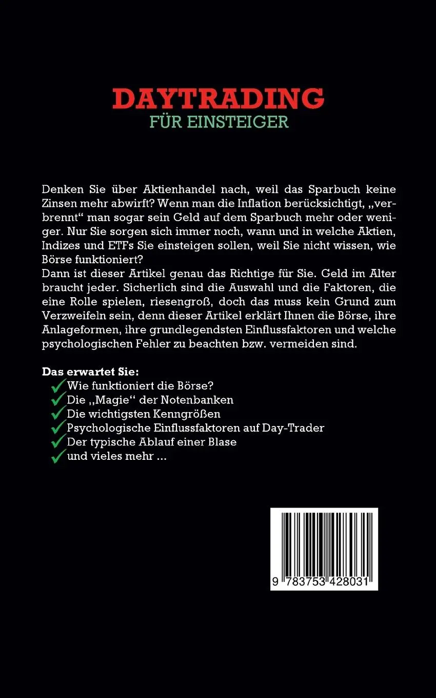 Rückseite: 9783753428031 | Daytrading für Einsteiger: Wie Sie die Grundlagen des Daytradings...