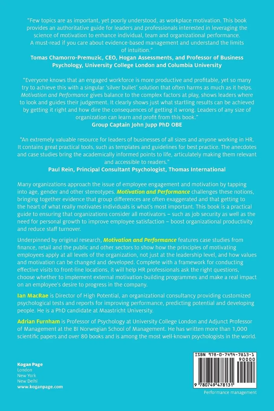 Rückseite: 9780749478131 | Motivation and Performance | A Guide to Motivating a Diverse Workforce