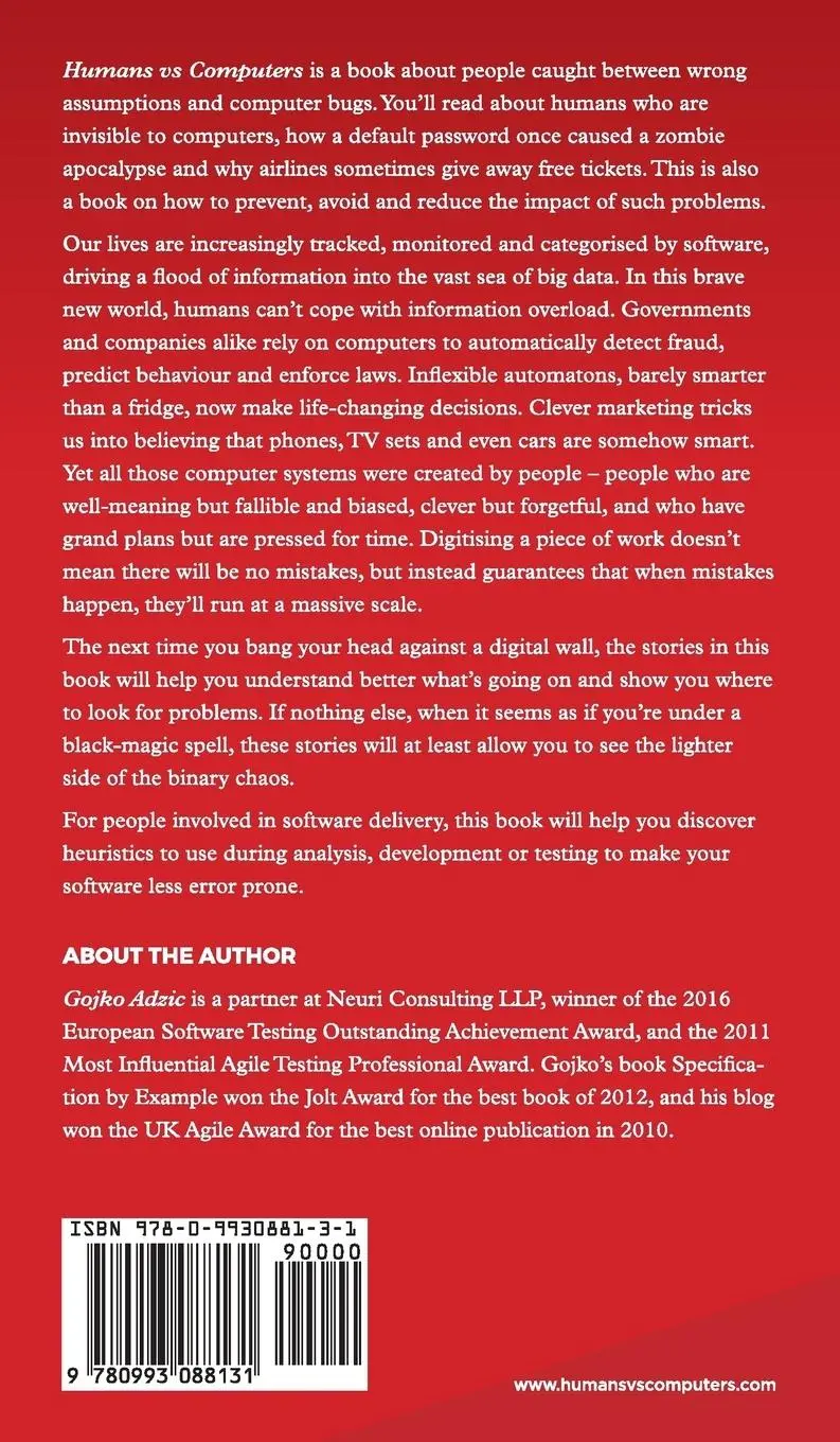 Rückseite: 9780993088131 | Humans vs Computers | Gojko Adzic | Buch | Gebunden | Englisch | 2017
