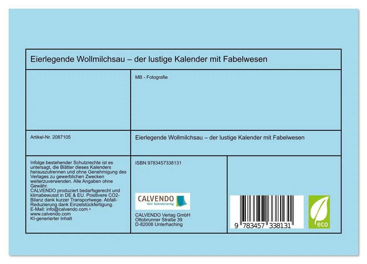 Bild: 9783457338131 | Eierlegende Wollmilchsau - der lustige Kalender mit Fabelwesen...