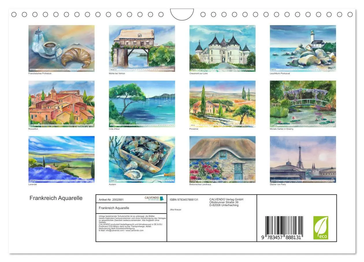 Bild: 9783457888131 | Frankreich Aquarelle (Wandkalender 2026 DIN A4 quer), CALVENDO...