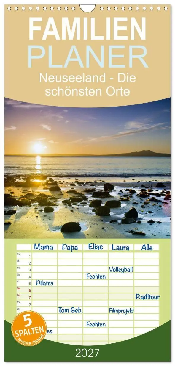Cover: 9783594338131 | Familienplaner 2027 - Neuseeland - Die schönsten Orte am anderen...