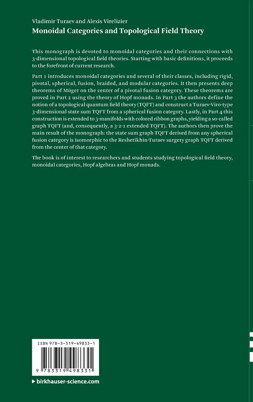 Rückseite: 9783319498331 | Monoidal Categories and Topological Field Theory | Virelizier (u. a.)