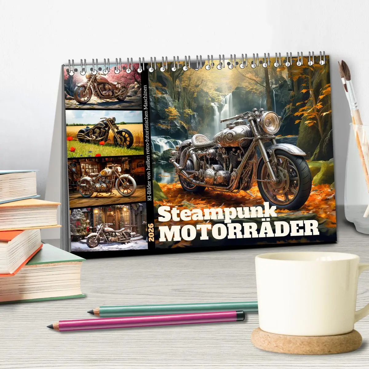 Bild: 9783457488331 | Steampunk Motorräder (Tischkalender 2026 DIN A5 quer), CALVENDO...